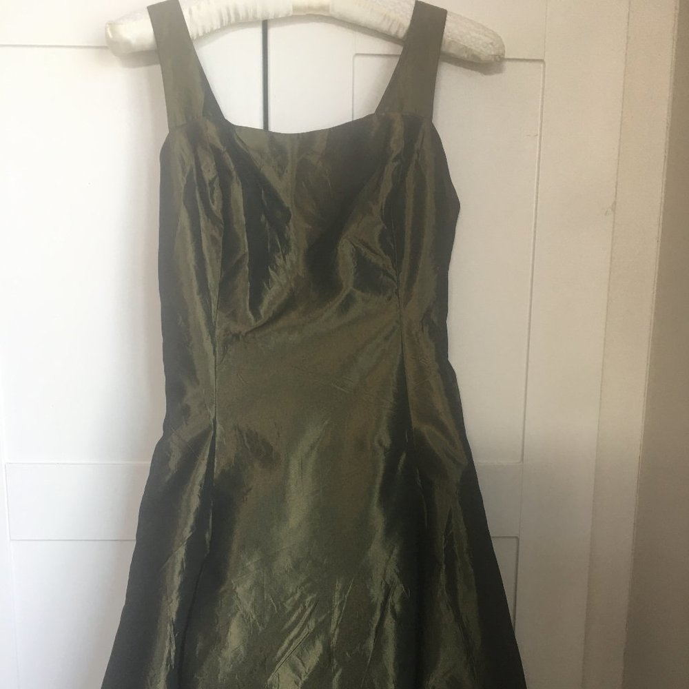 Beautiful taffeta olive green evening dress with tulle